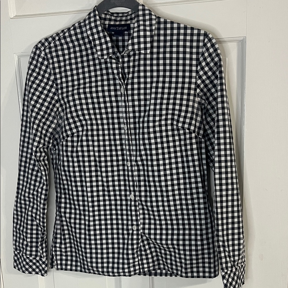 Ann Taylor Navy and White Checkered Men's Shirt